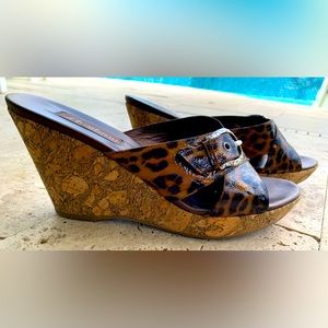 Brighton summer leopard cork wedges - women’s size 9